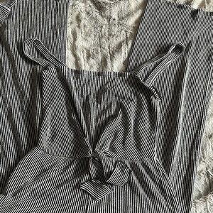 Caution To The Wind Black and White Pinstripe Jumpsuit with Tie Detail